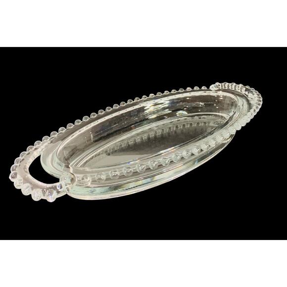 Imperial Glass Oval Celery Dish Beaded Curved Handle 13.5 Inch Candlewick - Picture 3 of 6